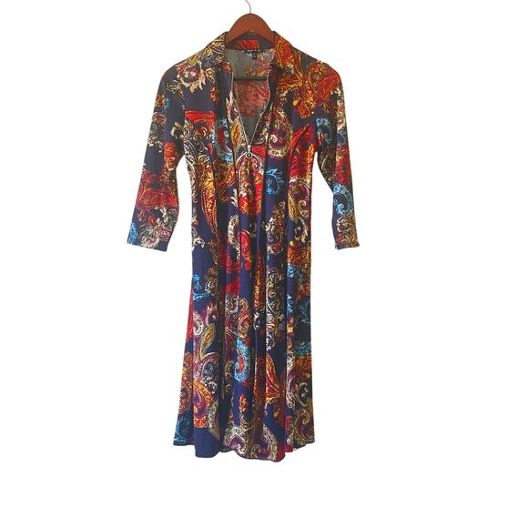 Vintage y2k does 70s paisley pointed collar dress size medium - Picture 1 of 8